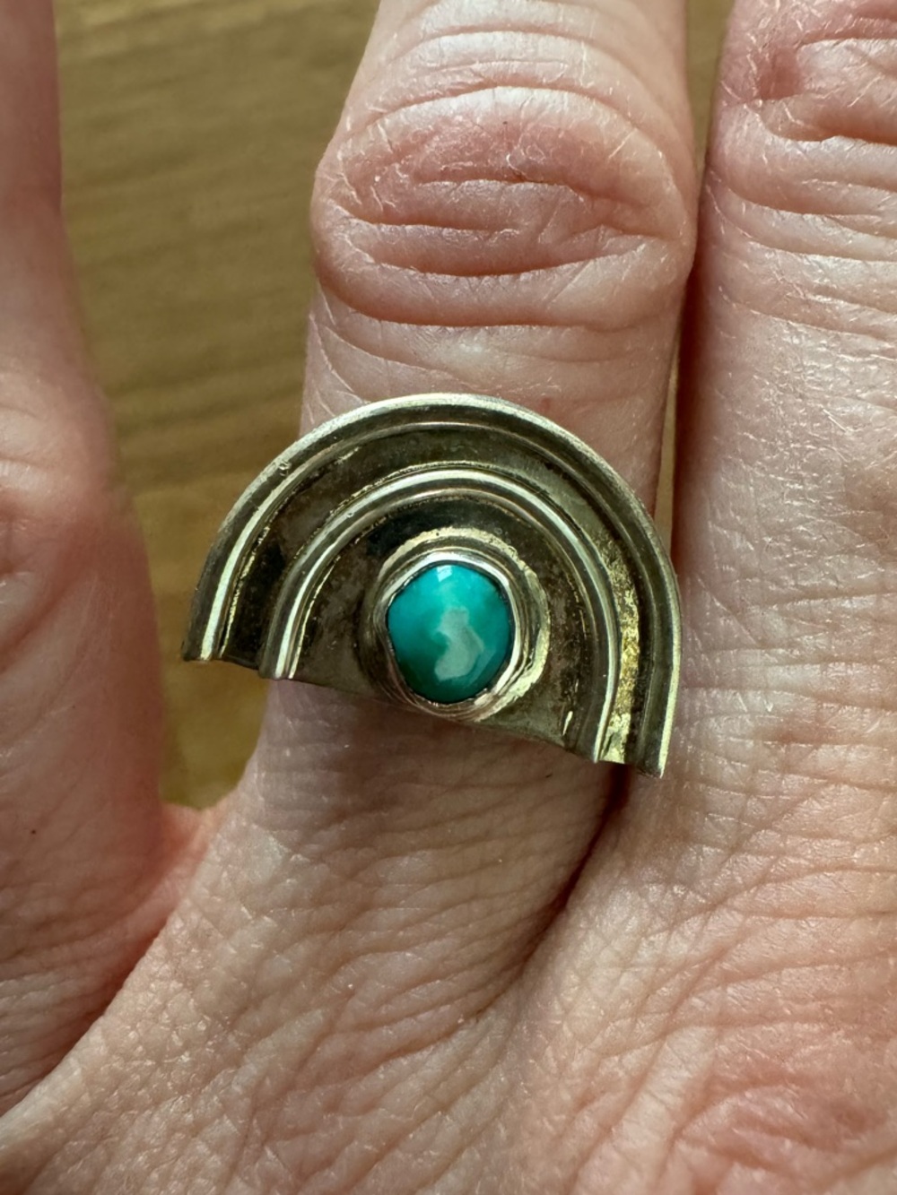 Sterling Silver Turquoise Dome Ring - Teal Blue Accent - Picture 2 of 3